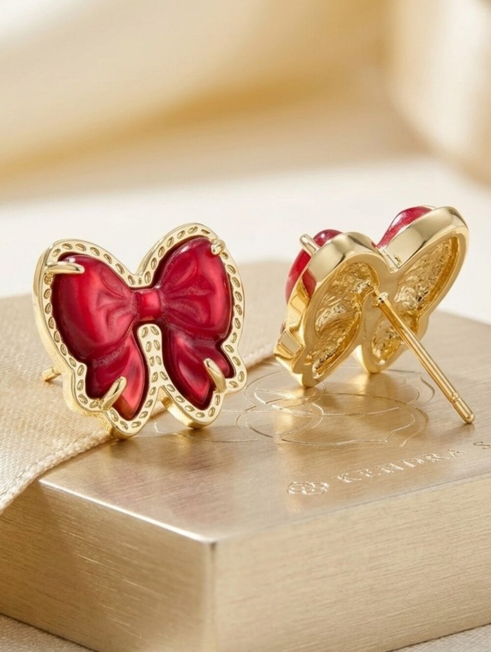 Kendra Scott Haley Scarlet Red Mother Of Pearl Bow Earrings